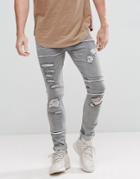 Asos Super Skinny Jeans In Gray With Rip And Repair - Gray
