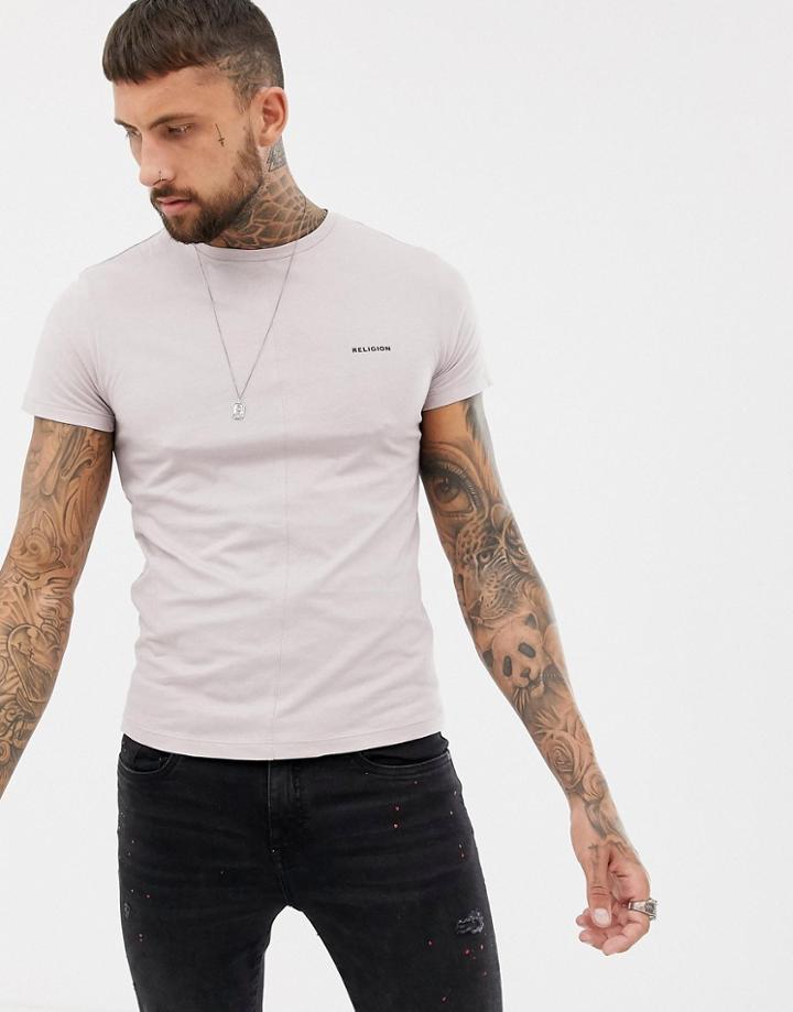 Religion T-shirt With Back Panel In Ash Pink
