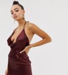 Missguided Cowl Neck Mini Dress In Burgundy - Red
