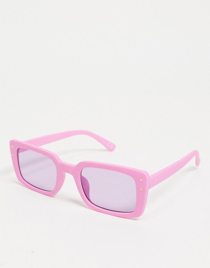 Asos Design Mid Square Sunglasses With Metal Stud Detailing In Purple