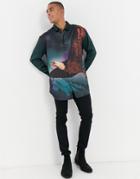 Asos Design Oversized Shirt With Eagle Placement Print In Satin-navy