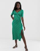 Asos Design Long Sleeve Wrap Maxi Dress In Ditsy Print-multi