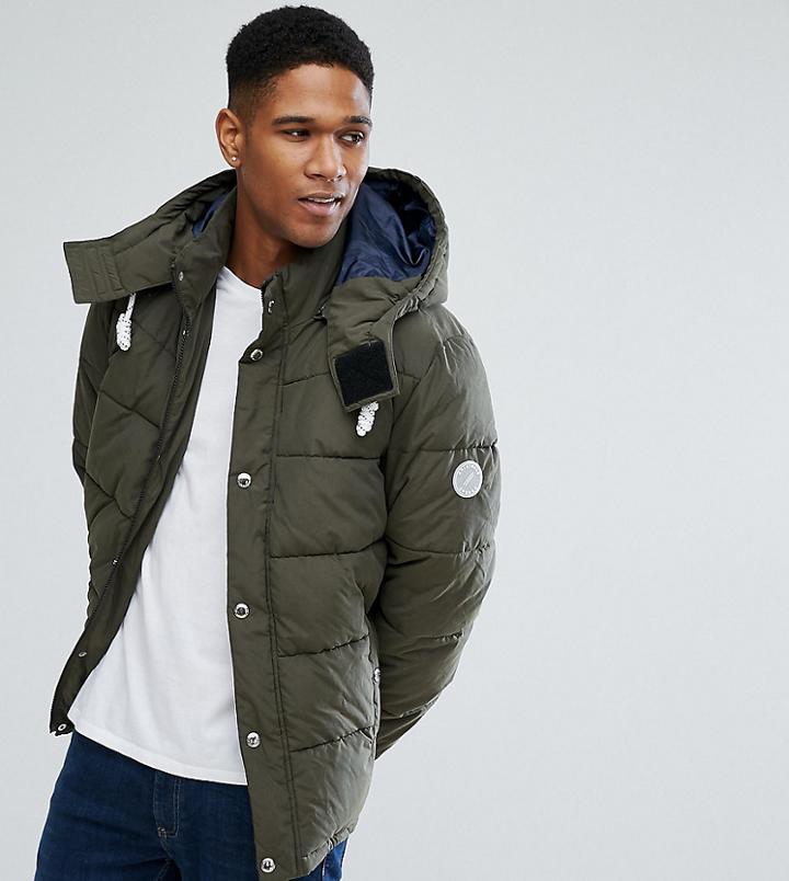 Jack & Jones Originals Quilted Parka With Removable Hood - Green