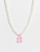 Asos Design Necklace With Pearl And Plastic Cherry Charm-multi
