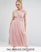 Little Mistress Tall Full Prom Tulle Midi Dress With Lace Applique - Pink