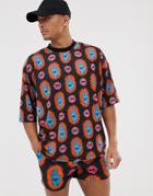 Asos Design Two-piece Oversized T-shirt With All Over Mantra Print - Black