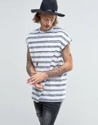 Asos Oversized Sleeveless T-shirt With Distressed Double Stripe