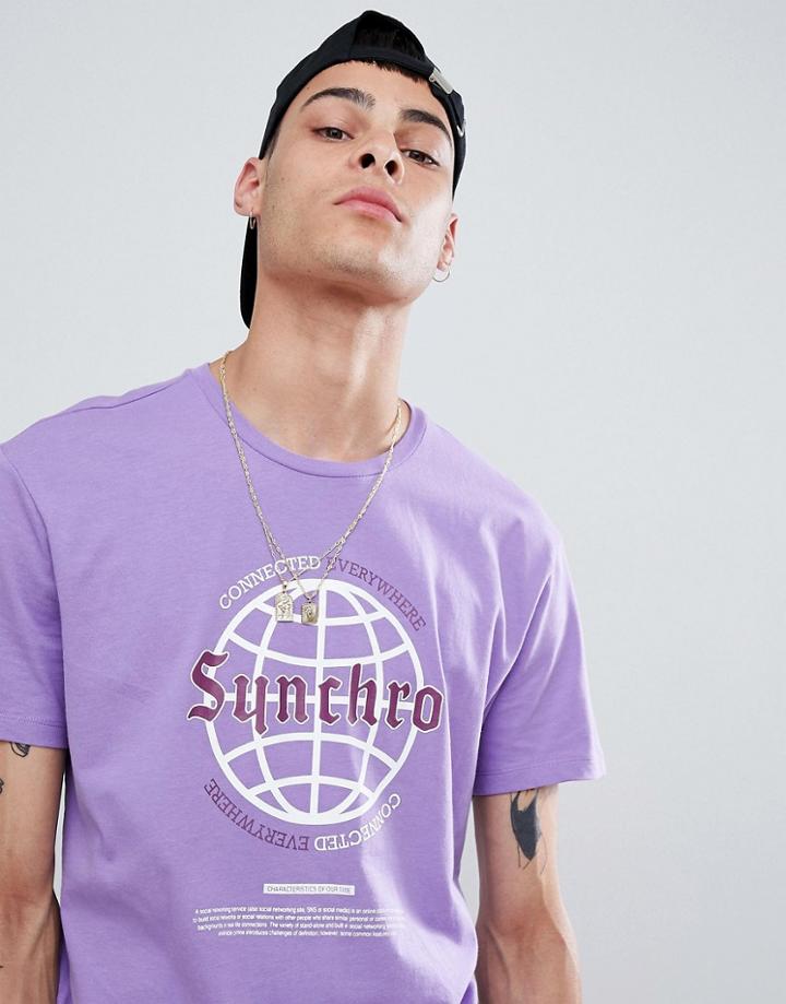 Bershka T-shirt With Chest Print In Purple - Purple