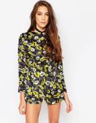 Motel Molly Playsuit In Floral Print - Aster Yellow