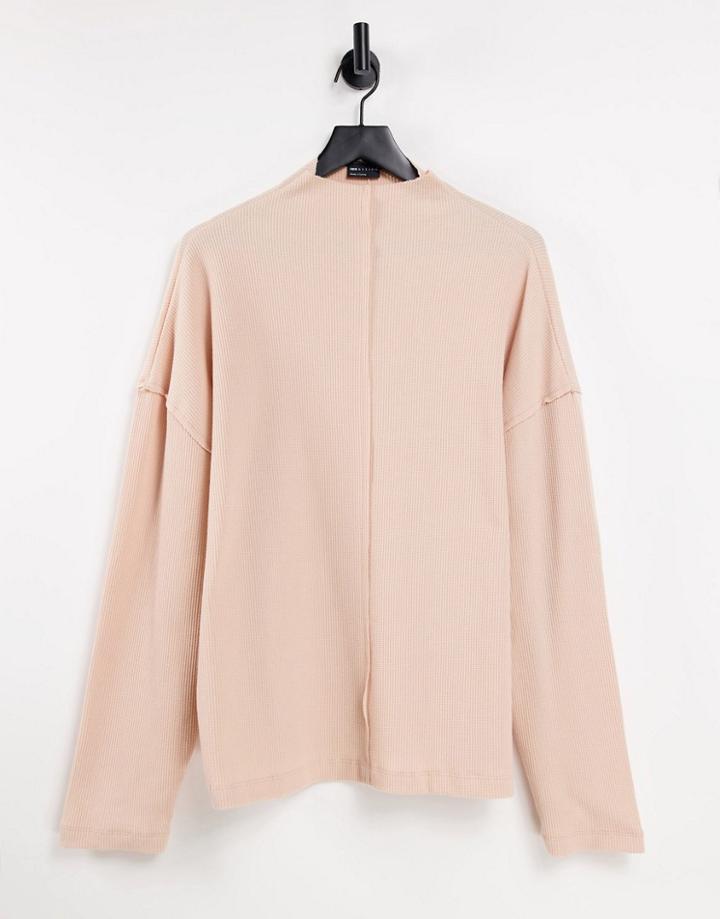 Asos Design Oversized Waffle Roll Neck T-shirt In Beige - Part Of A Set-neutral
