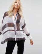 Religion Relaxed Shirt In Sheer Linear Print - Multi