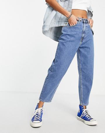 Tommy Jeans High Rise Mom Jean In Mid Wash-blue