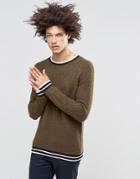 Asos Sweater In Boucle Yarn With Stripe Hems - Green
