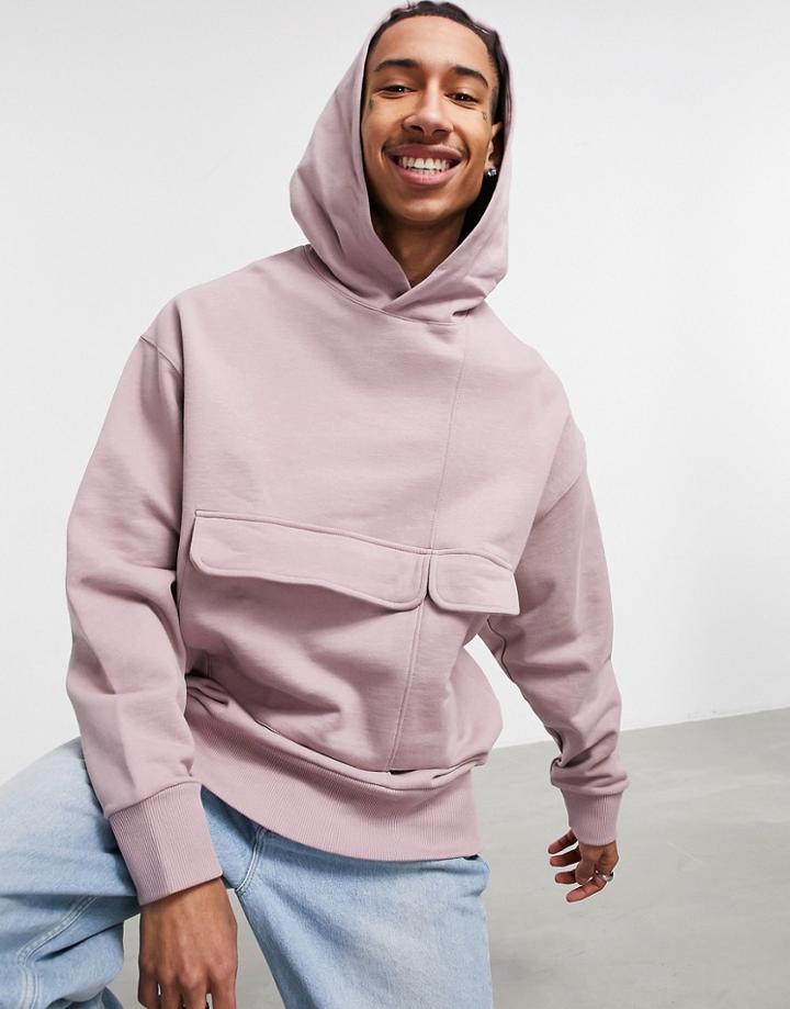 Asos Design Heavyweight Oversized Hoodie With Double Pocket In Pink