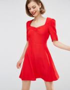 Asos Woven 3/4 Sleeve Tea Dress With Sweetheart Neckline - Red