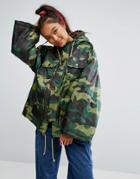 Asos Padded Camo Jacket With Sporty Ties - Green