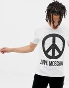 Love Moschino T-shirt In White With Peace Logo - White