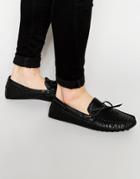 Asos Driving Shoes In Black Snakeskin Effect With Tie Front - Black