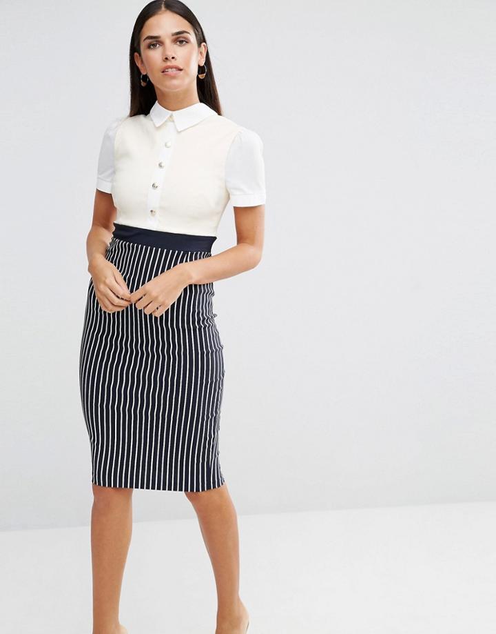 Vesper Pencil Dress With Button Up Top - Gray