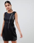 Qed London Tulip Dress With Zip Detail - Blue