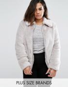New Look Plus Faux Fur Bomber Jacket - Gray