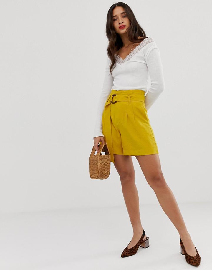 Stradivarius Longline Belted Shorts In Yellow - Yellow