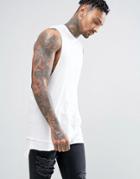 Asos Super Longline Sleeveless T-shirt With Raw Edge Hem Detail In White - White