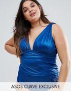 Asos Curve Mix And Match Deep Band Plunge Tankini Bikini Top - Green
