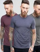 Asos 3 Pack Muscle T-shirt In Navy Marl/oxblood Marl/charcoal Marl Save - Multi