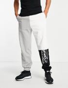 Topman Signature Spliced Logo Sweatpants In Gray-black