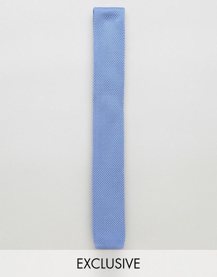 Noose & Monkey Knitted Square Tie - Blue