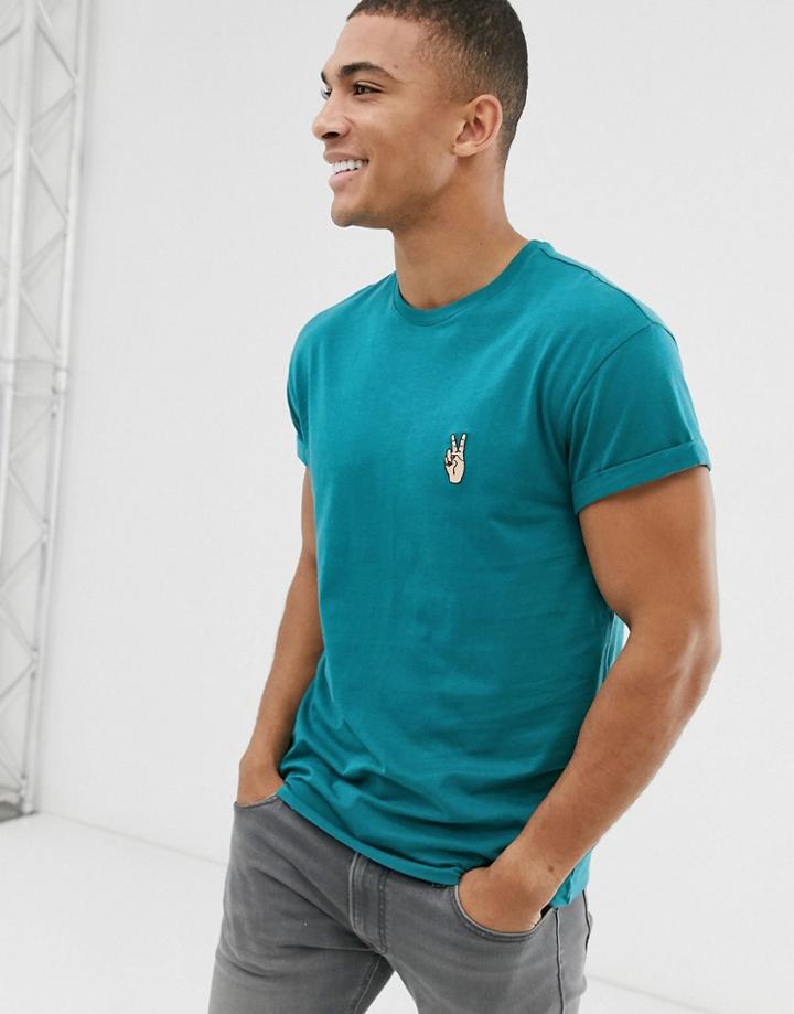 New Look T-shirt With Peace Embroidery In Blue