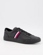 Tommy Hilfiger Corporate Leather Sneakers With Side Logo In Black