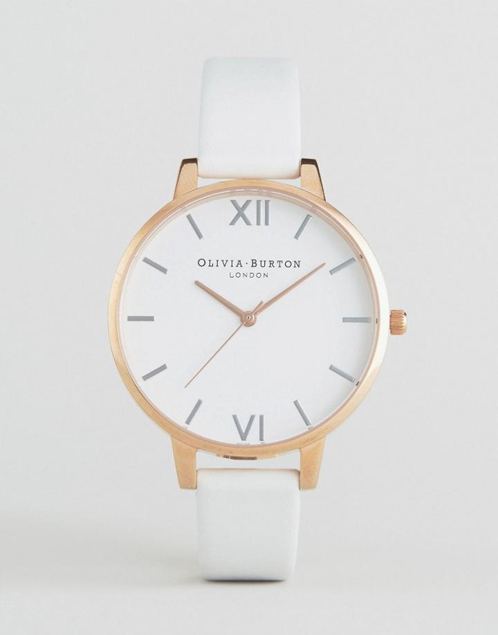 Oliva Burton White Big Dial Leather Watch - Gold