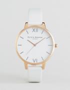 Oliva Burton White Big Dial Leather Watch - Gold