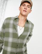 Topman Lightweight Cotton Check Shirt In Khaki-green