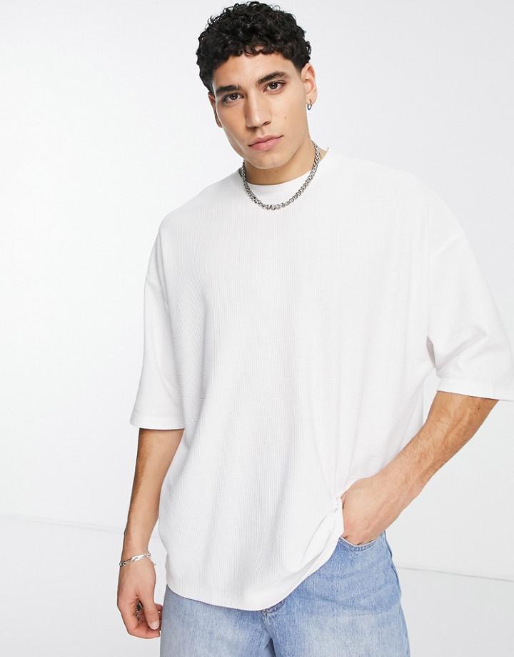 Asos Design Oversized Waffle T-shirt In White