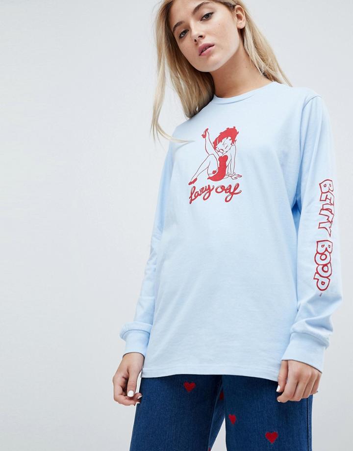 Lazy Oaf X Betty Boop Long Sleeve T-shirt With Sleeve Print - Blue