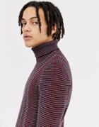 Asos Design Multicolor Striped Roll Neck Sweater-red