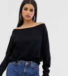 Asos Design Tall Off Shoulder Sweatshirt With Raw Edges In Black - Black