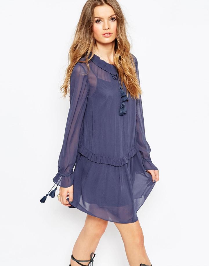 Asos Swing Dress With Tassel Tie - Indigo