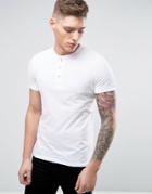 Abercrombie & Fitch Henley T-shirt Muscle Slim Fit Rib Cuffed Sleeve In White - White