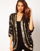 Asos Embellished Kimono With Sequin Stripes-black