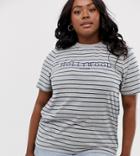Daisy Street Plus Oversized T-shirt In Stripe With Hollywood Graphics - Green