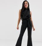 Prettylittlething Petite High Neck Jumpsuit In Black - Black