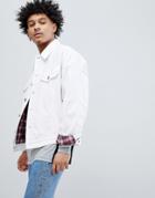 Asos Design Oversized Denim Jacket With Check In White - White