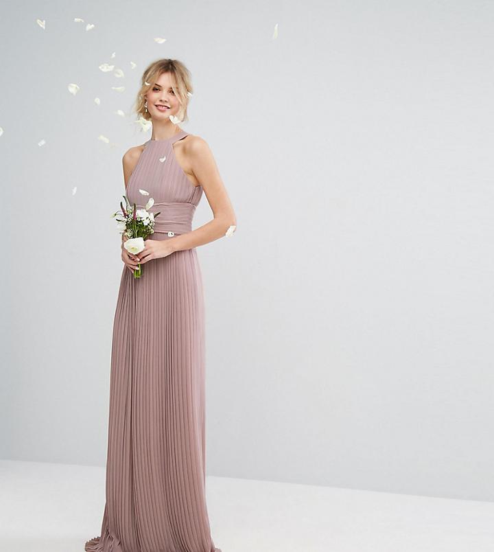 Tfnc Tall High Neck Pleated Maxi Bridesmaid Dress - Pink
