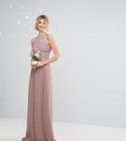 Tfnc Tall High Neck Pleated Maxi Bridesmaid Dress - Pink