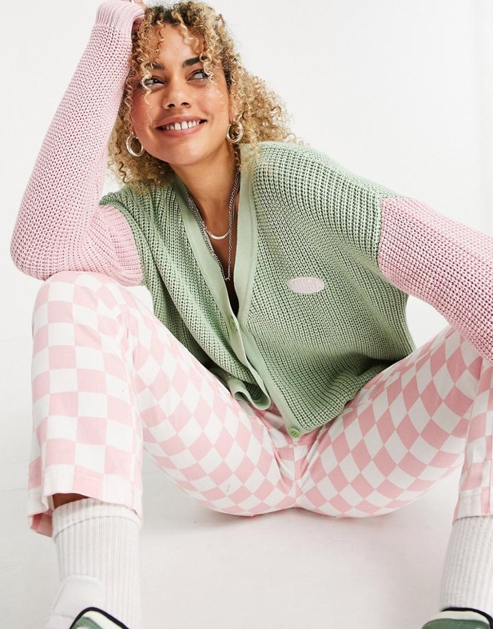 Minga London Relaxed Knit Cardigan With Contrast Sleeves-green