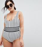 Asos Curve Contrast Mono Stripe Swimsuit - Multi